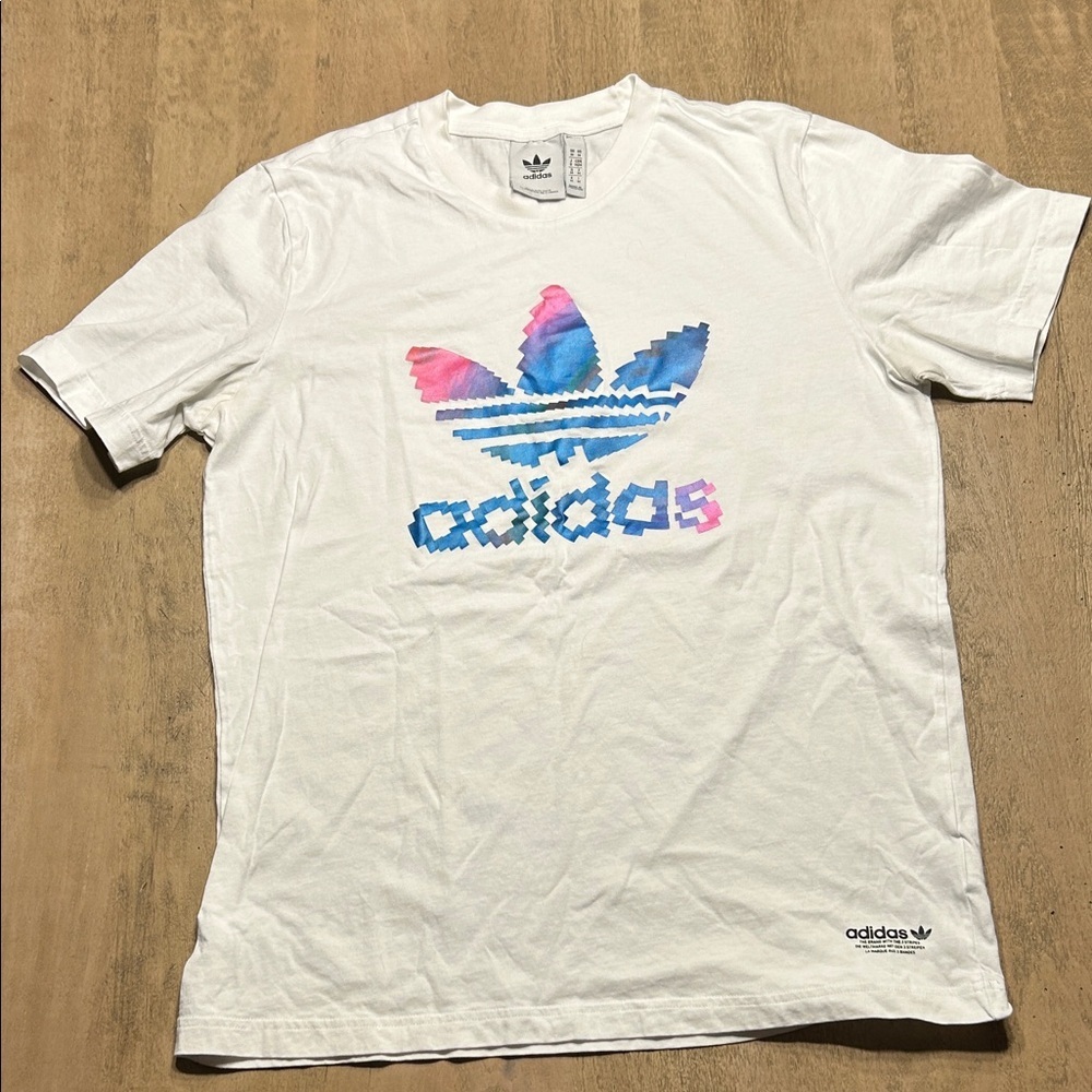 Adidas Trefoil White Tee with Colorful Logo